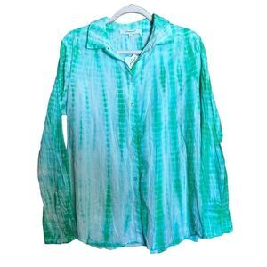 Foxcroft Top Womens 10 Multicolor Tie Dye Gauze Crinkle Button Up Shirt Blouse